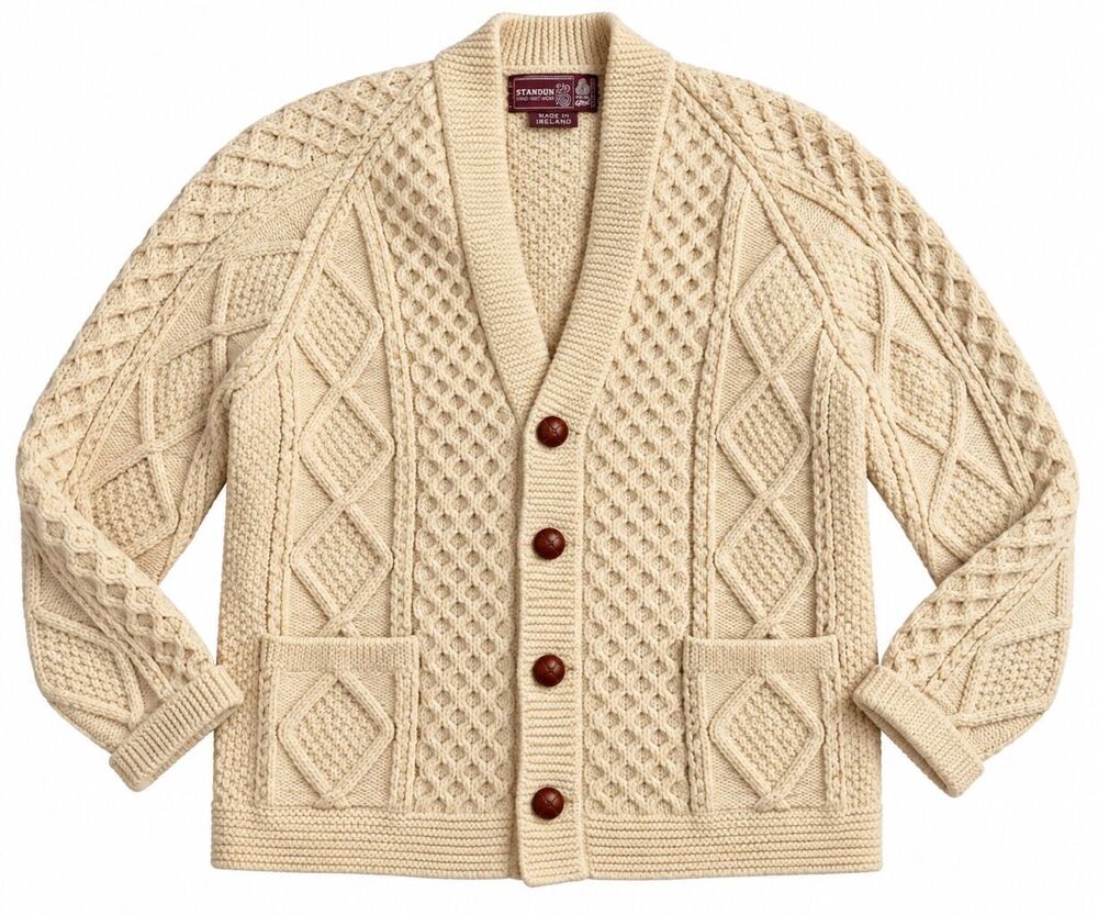Standun Vintage Irish Knit Wool Sweater Cardigan Size Large